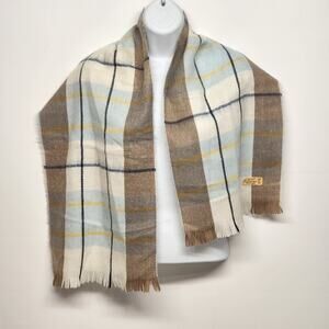 Celvin Tan White Blue Cashmere-Feel Acrylic Scarf Fringe 12"x48" Japan Vintage